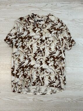 Karl Lagerfeld Short-Sleeve Floral Button-Down Shirt - Cream & Brown